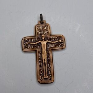 Vintage copper cross pendant Matthew's Gospel 25 40 Pectoral Cross Crucifix